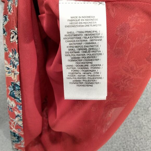 Lauren Ralph Lauren Blouse Womens M Coral Blue Floral Flutter Sleeve Tie Neck - Picture 8 of 12